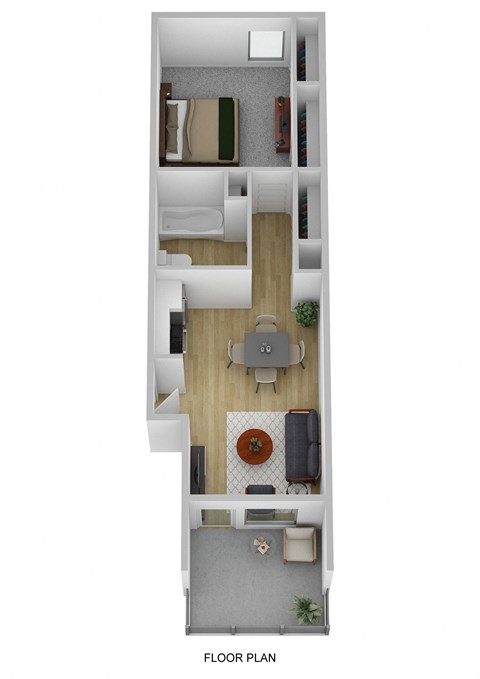 Floor plan for 1 bed, 1 bath, 600 sqft